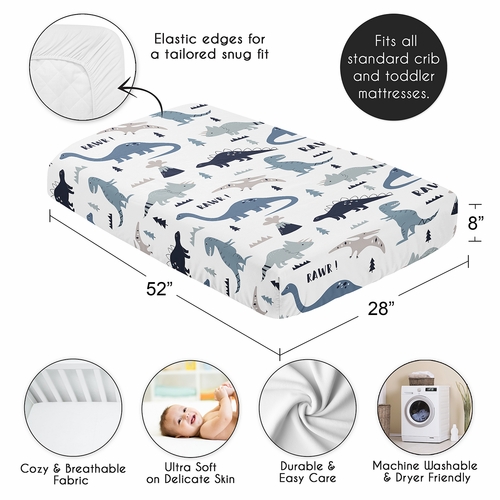 Mod Dinosaur Navy Blue and Grey Collection Crib Sheet - alt image 3