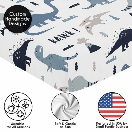 Mod Dinosaur Navy Blue and Grey Collection Crib Sheet - alt image 4