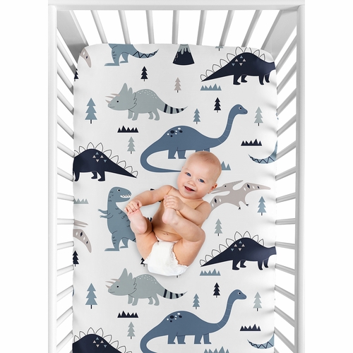 Mod Dinosaur Navy Blue and Grey Collection Crib Sheet - alt image 5