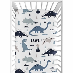 Mod Dinosaur Navy Blue and Grey Collection Crib Sheet
