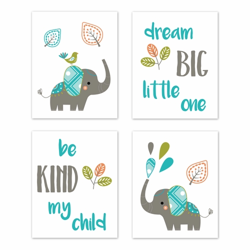 Mod Elephant Collection Wall Art Prints - Set of 4