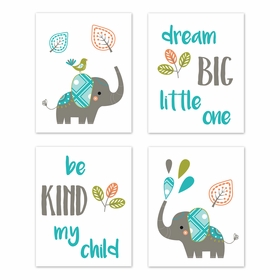 Mod Elephant Collection Wall Art Prints - Set of 4