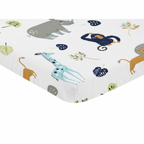 Mod Jungle Collection Mini Crib Sheet - Safari Animal Print