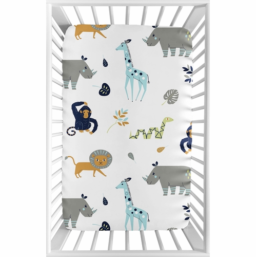 Mod Jungle Collection Mini Crib Sheet - Safari Animal Print - alt image 1