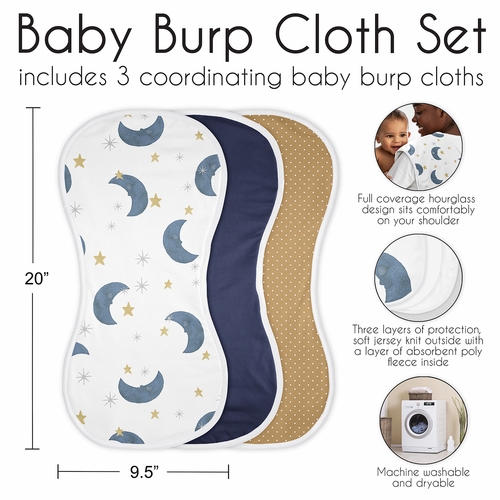 Moon Bear Collection Absorbent Burp Cloths - 3 Pack Set - alt image 5