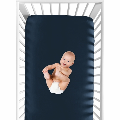 Moon Bear Collection Crib Sheet - Solid Navy Blue - alt image 3