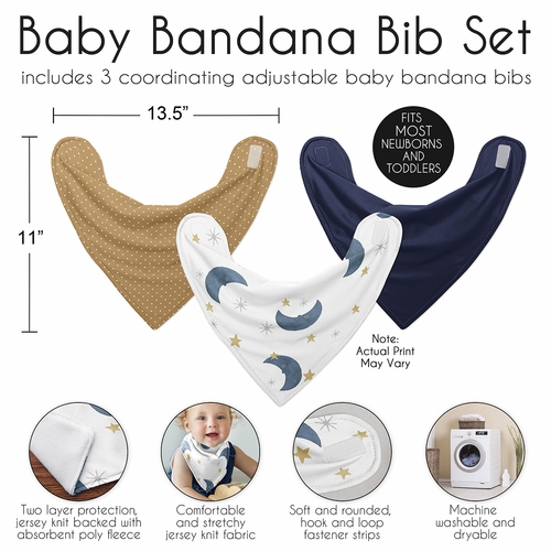 Moon Bear Collection Fabric Bandana Baby Bibs - 3 Pack Set - alt image 2