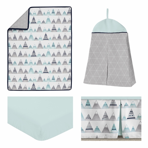 Mountains Grey and Aqua 4 Piece Bumperless Crib Bedding Collection - alt image 1