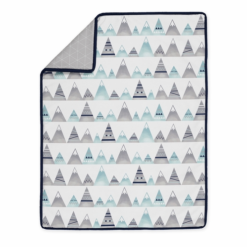 Mountains Grey and Aqua 4 Piece Bumperless Crib Bedding Collection - alt image 2
