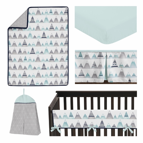 Mountains Grey and Aqua Collection 5 Piece Crib Bedding - alt image 1