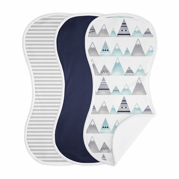 Mountains Grey and Aqua Collection Absorbent Burp Cloths 3 Pack Set