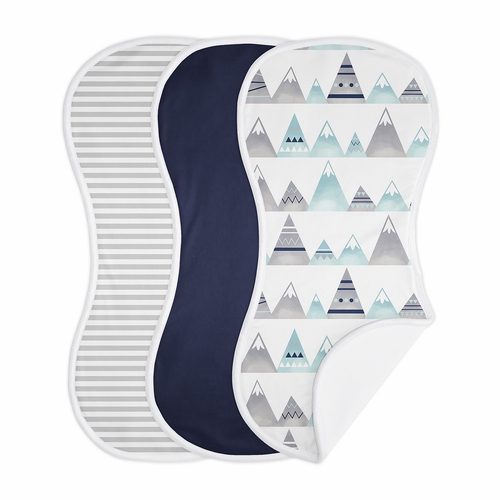 Mountains Grey and Aqua Collection Absorbent Burp Cloths - 3 Pack Set