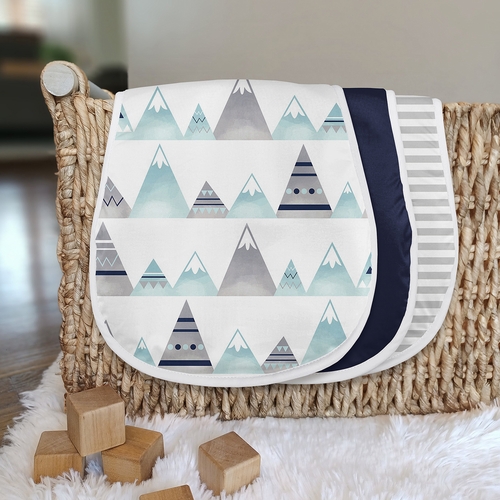 Mountains Grey and Aqua Collection Absorbent Burp Cloths - 3 Pack Set - alt image 2