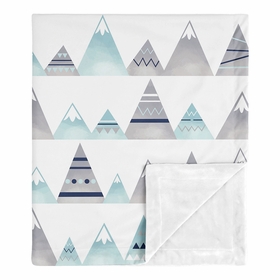 Mountains Grey and Aqua Collection Baby Blanket