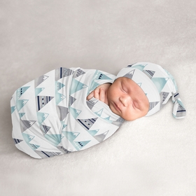 Mountains Grey And Aqua Collection Baby Cocoon and Beanie Hat - 2 Piece Set