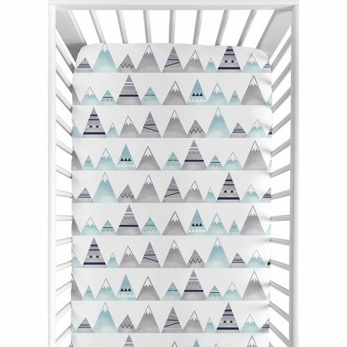 Mountains Grey and Aqua Collection Crib Sheet Mountain Print