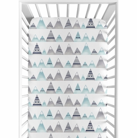 Mountains Grey and Aqua Collection Crib Sheet - Mountain Print