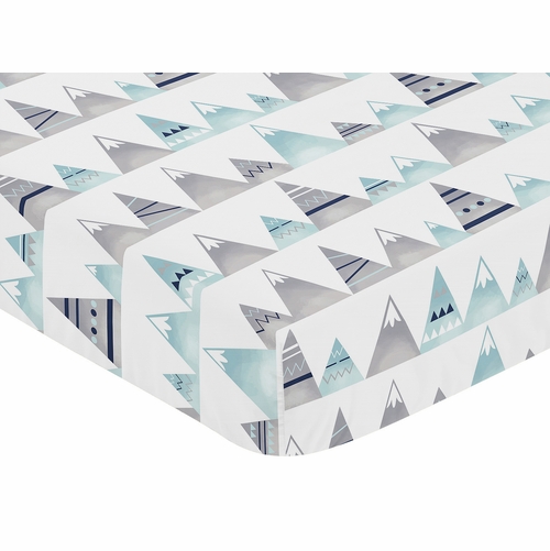 Mountains Grey and Aqua Collection Crib Sheet - Mountain Print - alt image 2