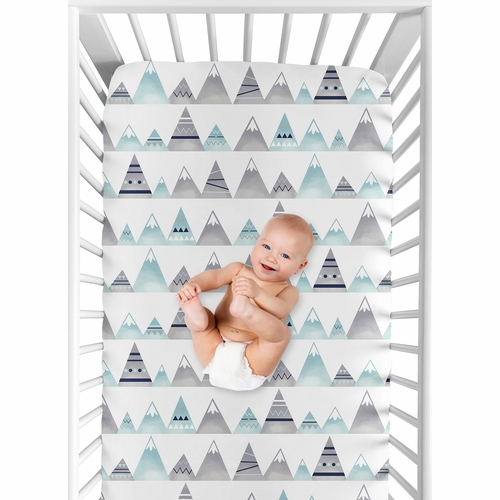 Mountains Grey and Aqua Collection Crib Sheet - Mountain Print - alt image 3