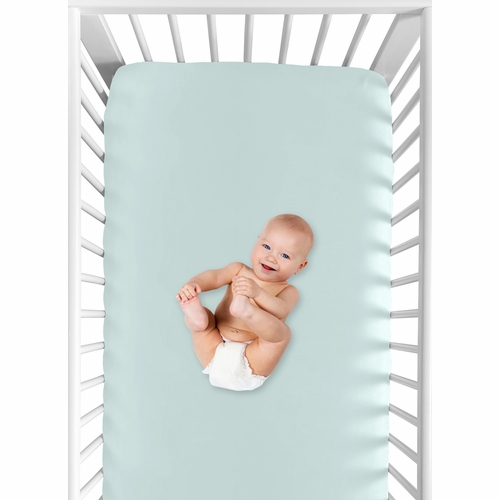 Mountains Grey and Aqua Collection Crib Sheet - Solid Aqua - alt image 3