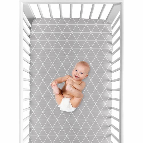 Mountains Grey and Aqua Collection Crib Sheet - Triangle Print - alt image 3