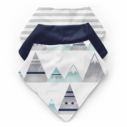 Mountains Grey and Aqua Collection Fabric Bandana Baby Bibs - 3 Pack Set