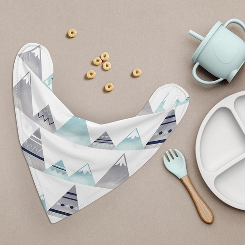 Mountains Grey and Aqua Collection Fabric Bandana Baby Bibs - 3 Pack Set - alt image 1