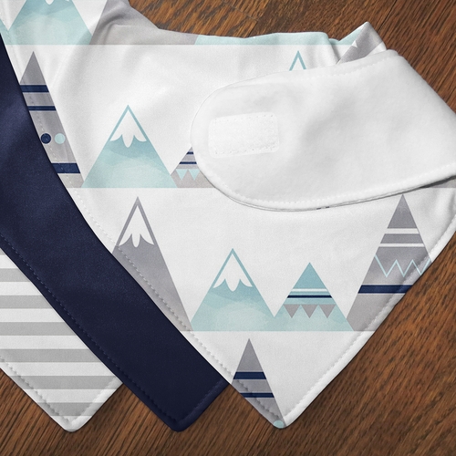 Mountains Grey and Aqua Collection Fabric Bandana Baby Bibs - 3 Pack Set - alt image 4