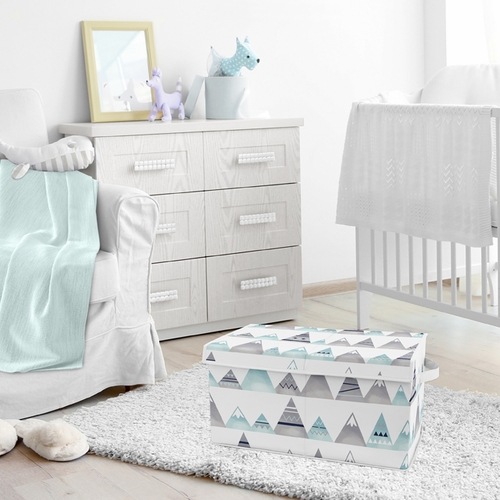 Mountains Grey and Aqua Collection Fabric Toy Bin Storage - alt image 3