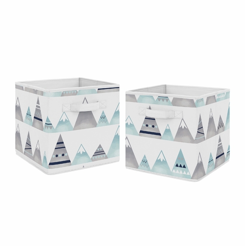 Mountains Grey and Aqua Collection Foldable Fabric Storage Bins