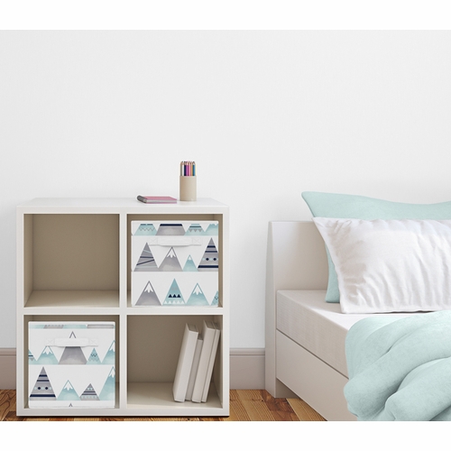 Mountains Grey and Aqua Collection Foldable Fabric Storage Bins - alt image 1