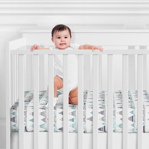 Mountains Grey And Aqua Collection Jersey Knit Crib Sheet - alt image 1