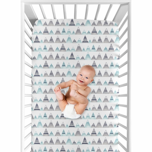 Mountains Grey And Aqua Collection Jersey Knit Crib Sheet - alt image 3