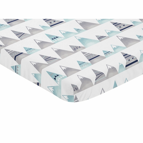 Mountains Grey and Aqua Collection Mini Crib Sheet - Mountain Print