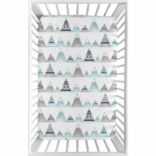 Mountains Grey and Aqua Collection Mini Crib Sheet - Mountain Print - alt image 1