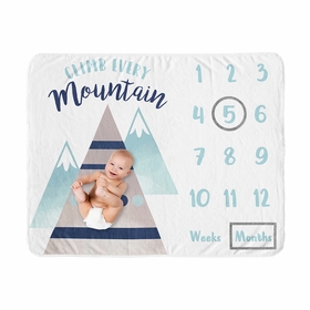 Mountains Grey and Aqua Collection Monthly Milestone Baby Blanket