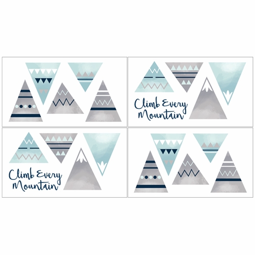 Mountains Grey and Aqua Collection Peel and Stick Wall Decal Stickers - Set of 4 Sheets - alt image 1
