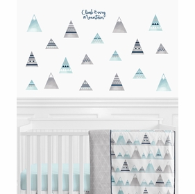 Mountains Grey and Aqua Collection Peel and Stick Wall Decal Stickers - Set of 4 Sheets
