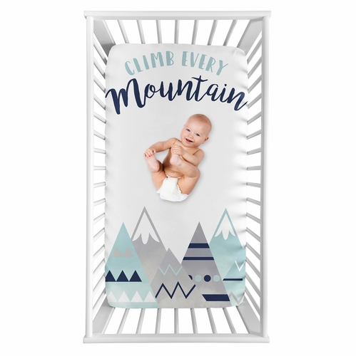 Mountains Grey and Aqua Collection Photo Op Crib Sheet