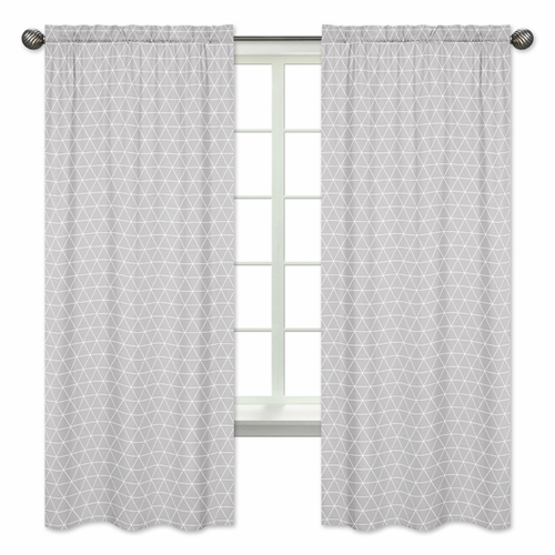 Mountains Grey and Aqua Collection Triangle Window Panels for - Set of 2