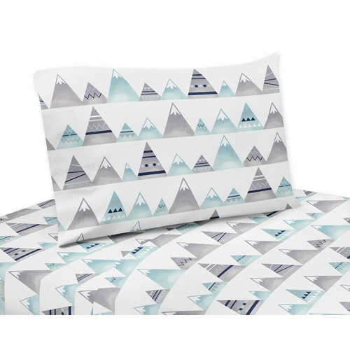 Mountains Grey and Aqua Collection Twin Sheet Set