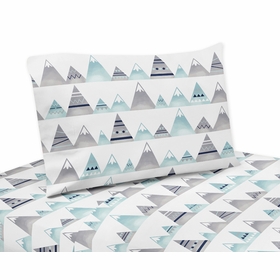 Mountains Grey and Aqua Collection Twin Sheet Set