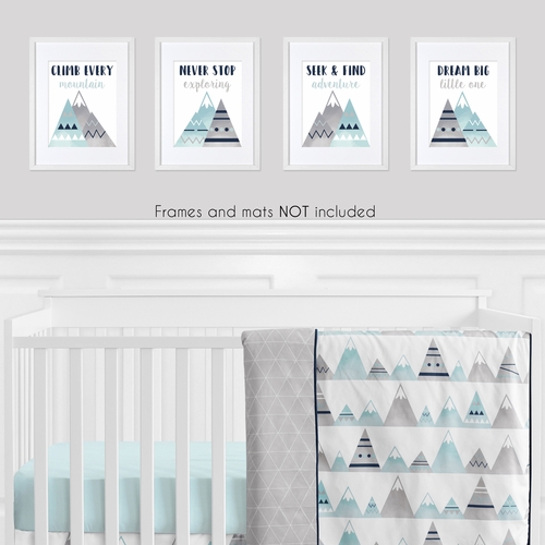 Mountains Grey and Aqua Collection  Wall Art Prints - Set of 4 - alt image 1