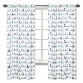 Mountains Grey and Aqua Collection Window Panels - Set of 2