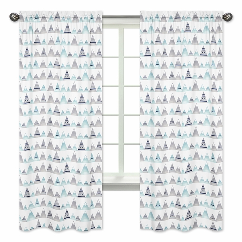 Mountains Grey and Aqua Collection Window Panels - Set of 2