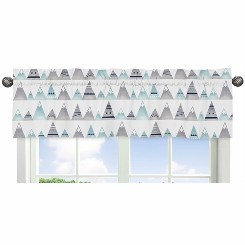 Mountains Grey and Aqua Collection Window Valance