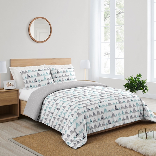 Mountains Grey and Aqua Full/Queen Bedding Collection - alt image 1