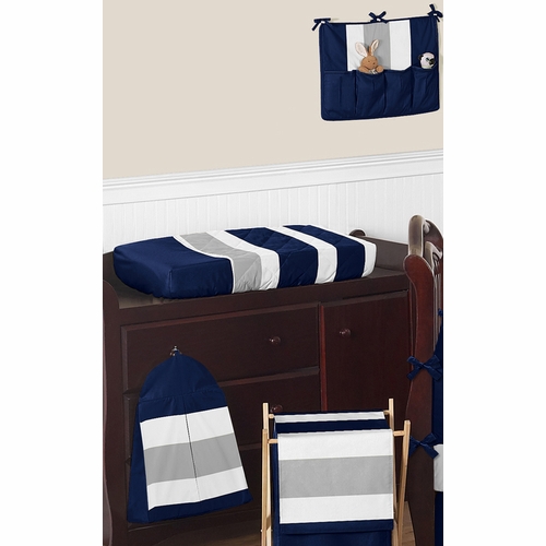 Navy and Gray Stripe 9 Piece Crib Bedding Collection - alt image 3