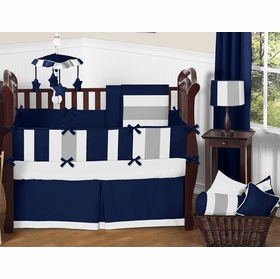 Navy and Gray Stripe 9 Piece Crib Bedding Collection