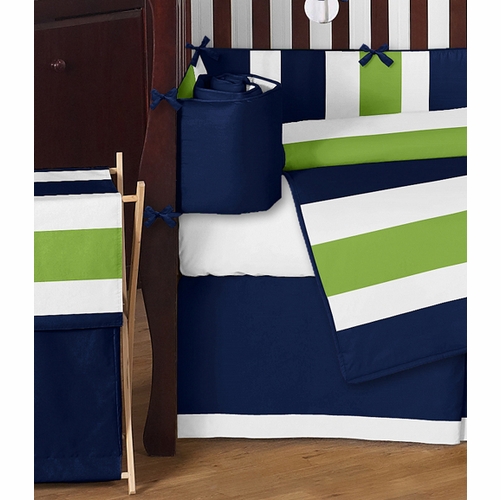 Navy and Lime Stripe 9 Piece Crib Bedding Collection - alt image 1